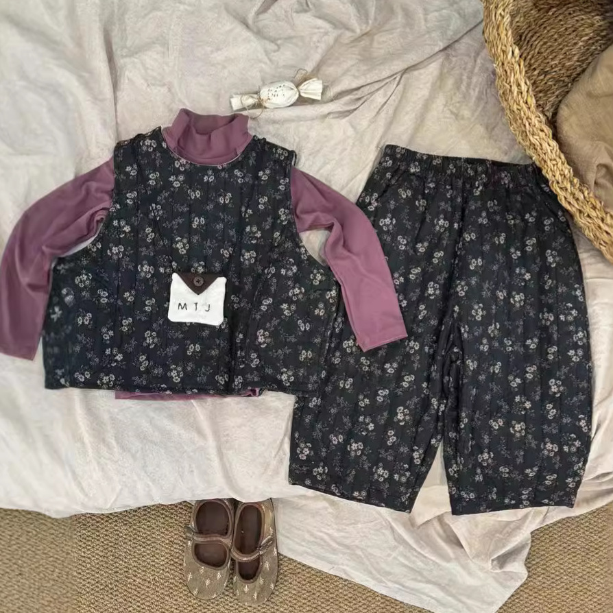 「2024」子供服★Tシャツ★ベスト+ズボン★花柄セットアップ★韓国風子供服★2色80cm〜140cm