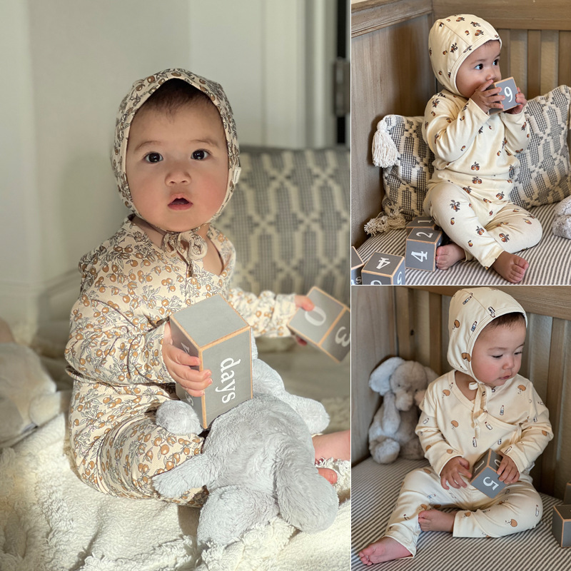 2024★春秋新作★韓国風ベビー服★ロンパース+ズボン★帽子★涎掛け★66cm〜90cm