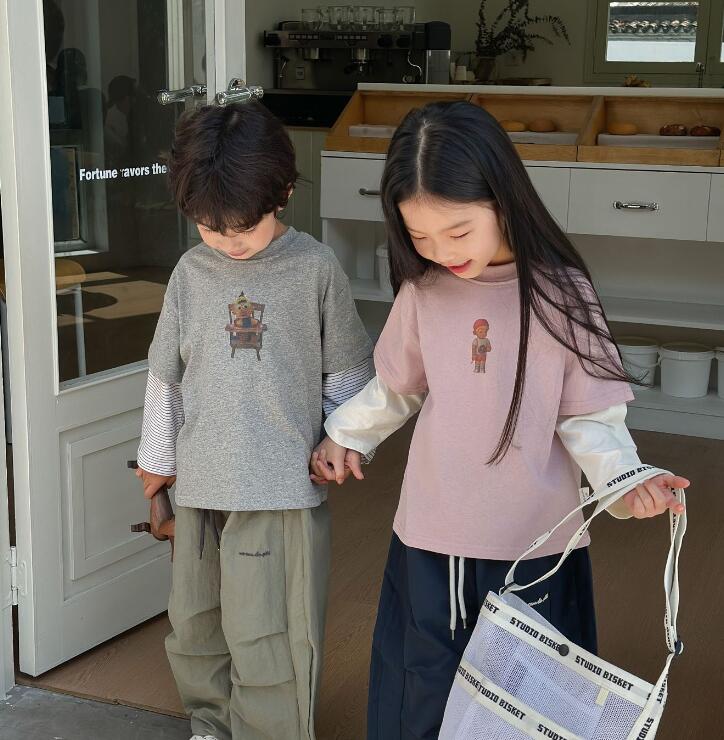 2025新作★子供服　長袖重ね着トップス★90cm〜140cm 2色