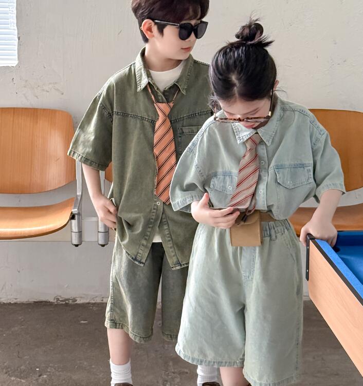 2025新品MXM★子供服　セットアップ  ネクタイ付き無し★90cm〜150cm 2色