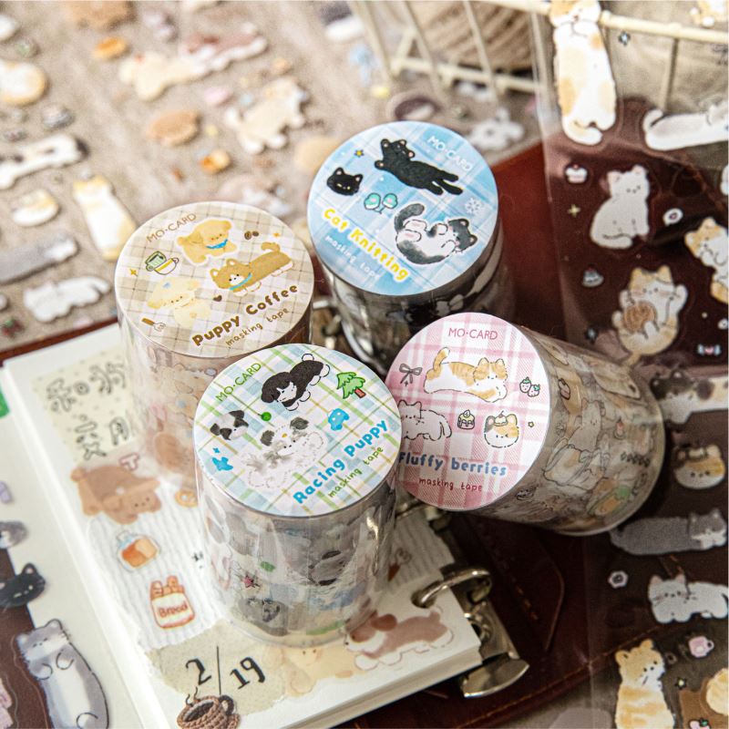 「営業中」猫ちゃんわんちゃん マスキングテープ / ペット好き必見 手帳 コラージュ用 / ダイカットタイプ