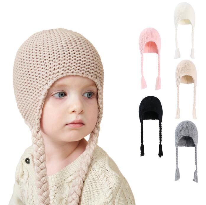秋冬新作★子供用★帽子★防寒★キッズ女の子★ニット帽子★耳カバー★可愛い★ベビー★無地★5色