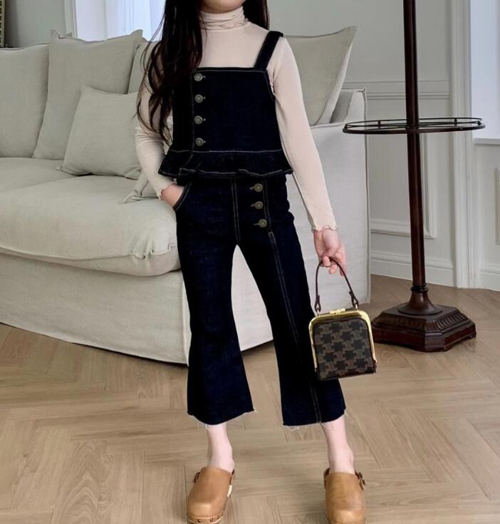 2023新品★子供服　デニム吊りトップス+ズボン　セットアップ★80-130cm　2色★2月入荷予定