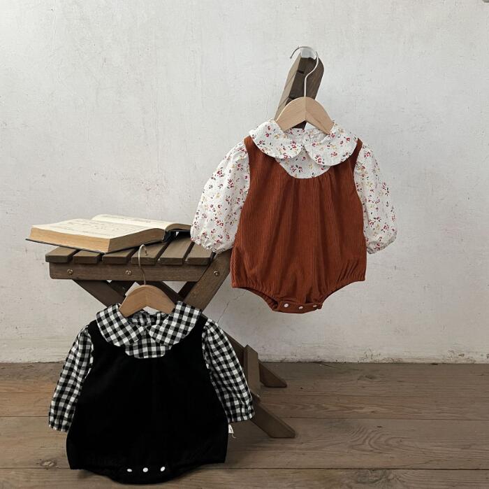 2023新作★子供服★ロンパース★ドッキング★長袖★ベビー★韓国風子供服★2色★66-100CM