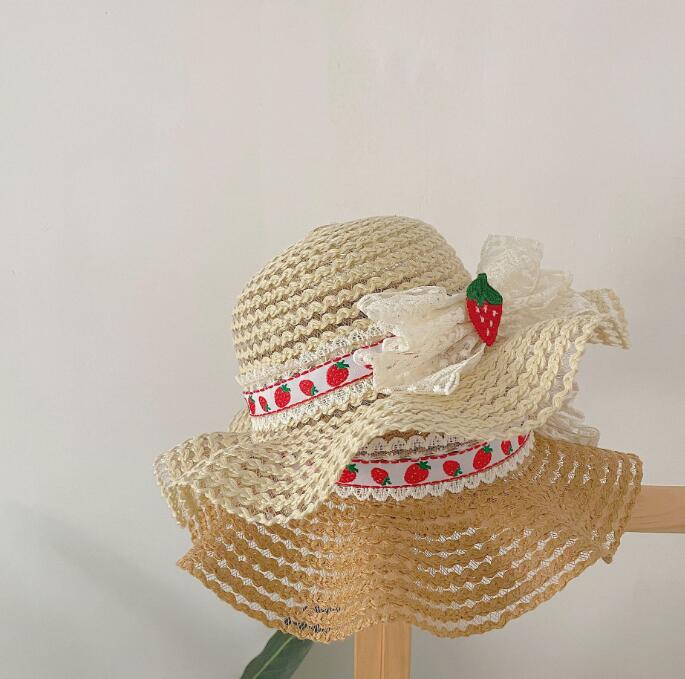 子供用★帽子★キッズ★日焼け防止★麦わら帽子★キッズ女の子★砂浜★可愛い★3色