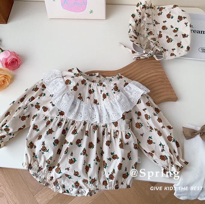 子供服★ロンパース+帽子★連体服★長袖★ベビー★花柄★可愛い★66-90CM