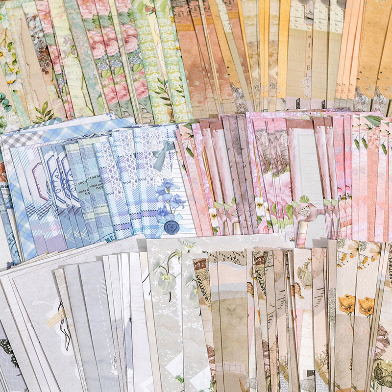 塩系文具 メモ紙素材紙 手帳素材 アンティーク 春新作 植物花葉蝶 枠 幾何学ラベル 60枚入