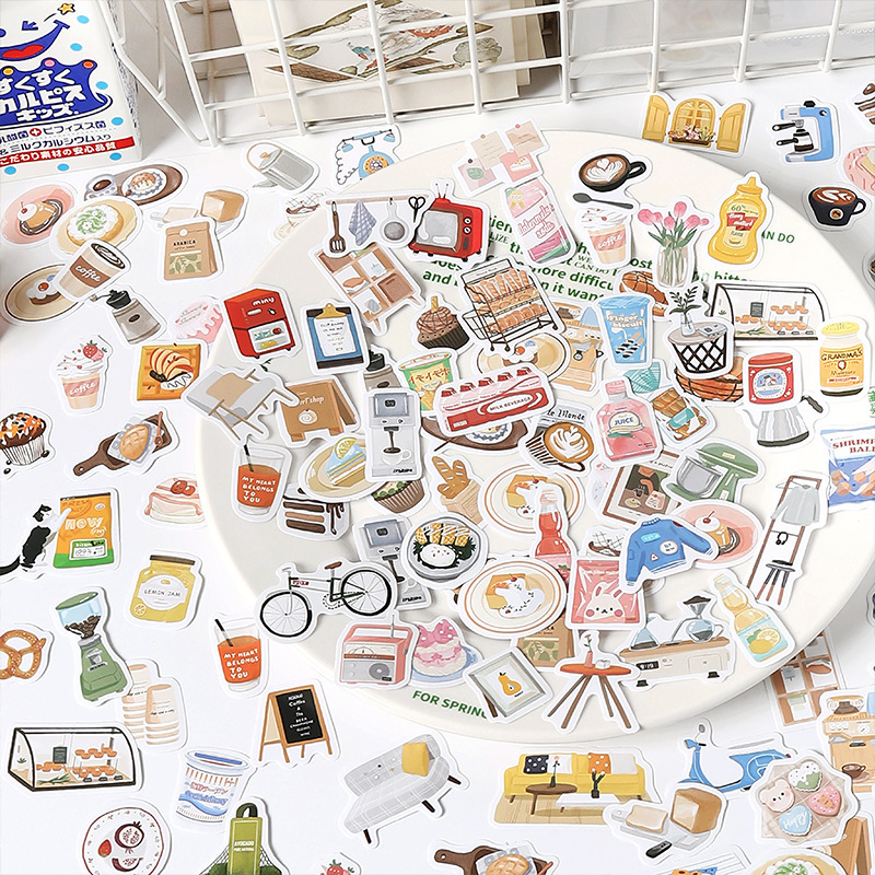 文具 シール貼紙 手帳素材 春新作 封口貼 日常生活雑貨 幾何学 グルメ食べ物飲み物 植物 葉 100枚入