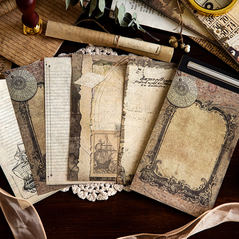 文具 素材紙メモ紙 手帳素材 アンティーク イラスト 幾何学ラベル 珈琲 旅行 イラスト 50枚入