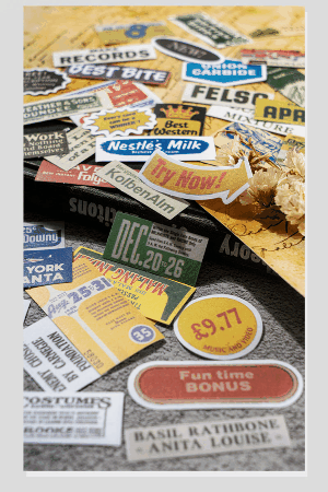 文具 シール貼紙 封口貼 アンティーク 手帳素材 幾何学ラベル 文字単語 花体字 切符 イラスト 50枚入