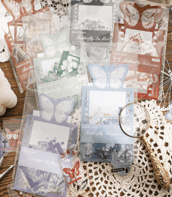 文具 PETシール貼紙 手帳素材 封口貼 アンティーク 春夏新作 植物花葉蝶 イラスト 幾何学ラベル 30枚入