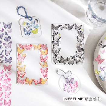 春夏 文具 シール貼紙 封口貼 手帳素材 キラキラ ピンキーカラー 蝶々 アンティーク 単枚入