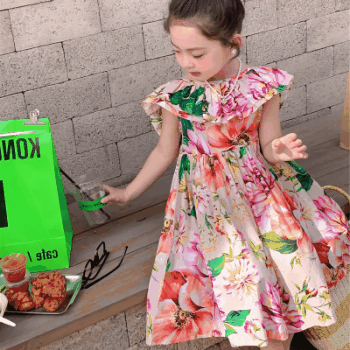 お勧め 春夏新作 韓国風子供服 女の子 袖なし フリル シフトドレス 花柄 ワンピース ワンピ 90-140