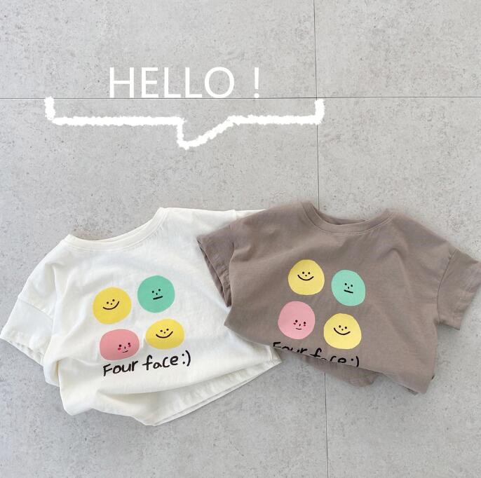 子供服★Tシャツ★トップス★半袖★韓国風子供服★キッズ★男女兼用★笑顔★2色★73-120CM