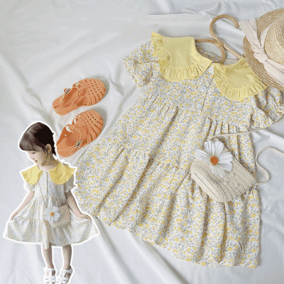 お勧め 春夏 キッズ ガールズ フリル バッグ+ドレス 花柄 ワンピース ハーフスリープワンピ 90-140