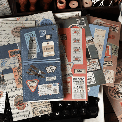 カフェ風 アンティーク メモ紙メッセージ アーキテクチャ イラスト マップ旅行 宇宙天体 20枚入