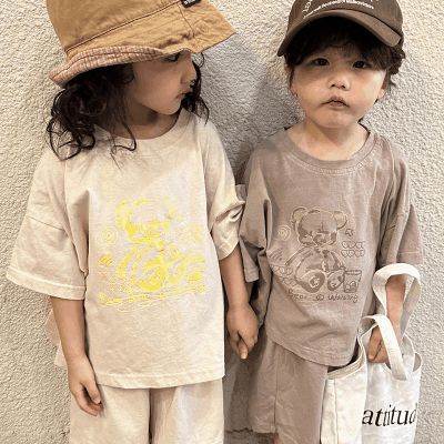 お勧め サマースーツ Tシャツ+パンツ ユニセックス ハーフスリーブ クマプリント プルオーバー80-150