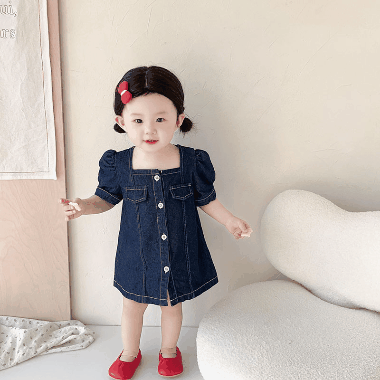 お勧め 春夏新作 幼児 女の子子供服 デニムスカート 半袖ワンピ シャツドレス ワンピース 73-120