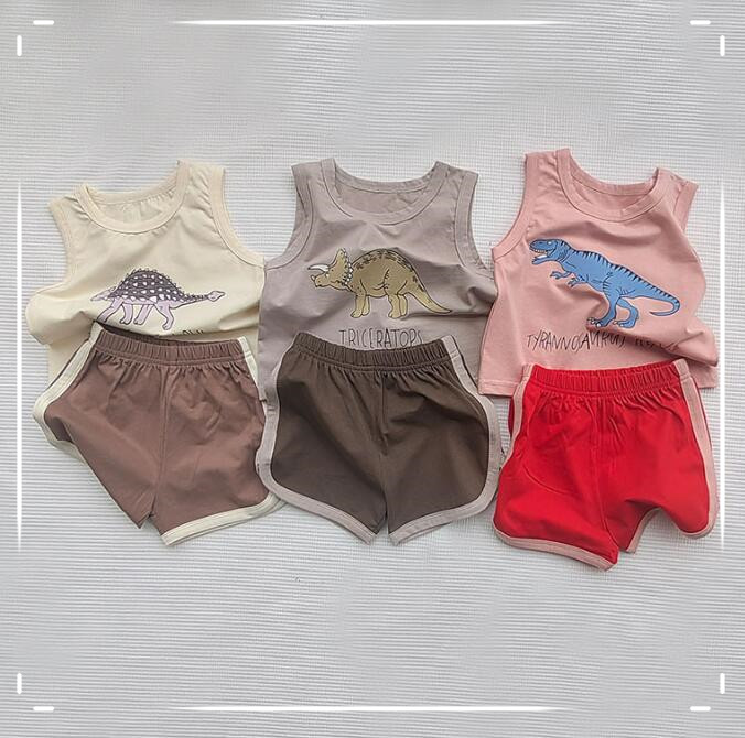 子供服★ベスト+パンツ★セットアップ★韓国風子供服★ベビー★ダイナソー★3色★73-100CM