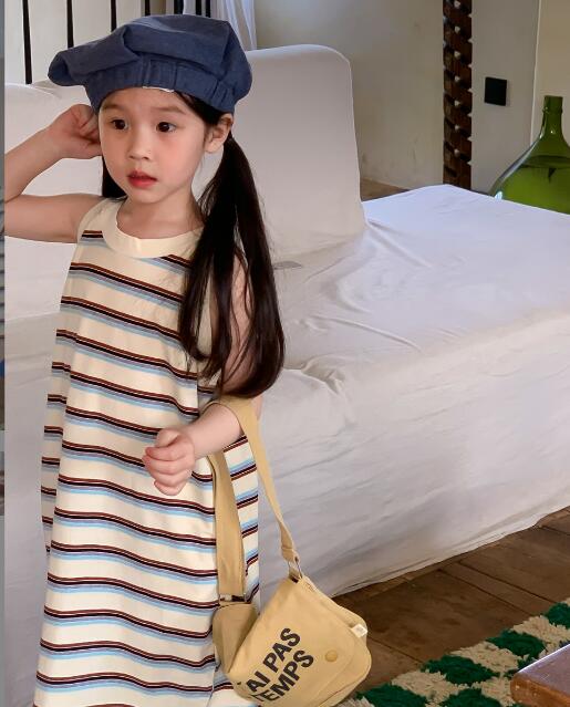 子供服★ワンピース★袖なし★韓国風子供服★キッズ女の子★ストライプ★80-140CM