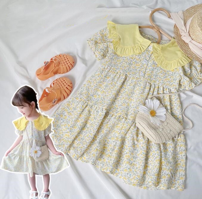 子供服★ワンピース+バッグ★韓国風子供服★キッズ女の子★花柄★可愛い★90-140CM