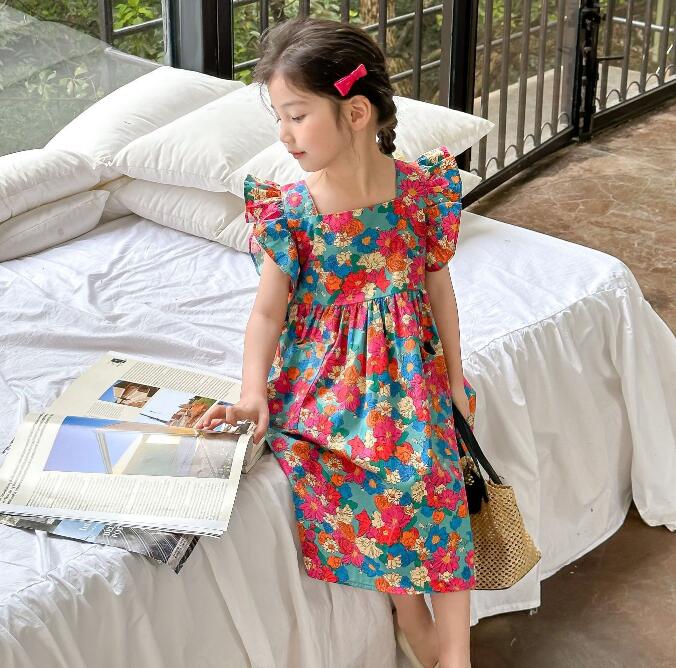 子供服★ワンピース★韓国風子供服★キッズ女の子★花柄★カジュアル★7-17#