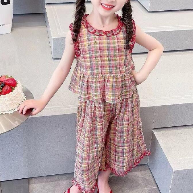 子供服★トップス+ズボン★セットアップ★韓国風子供服★キッズ女の子★袖なし★7-15#