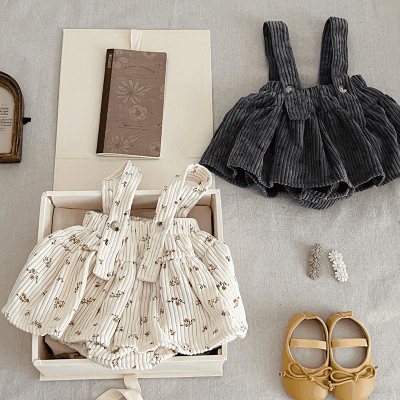 ガールズ キッズ服 オシャレ春秋 秋冬新作 花柄 コーデュロイ サロペット スカート付パンツ 66-100