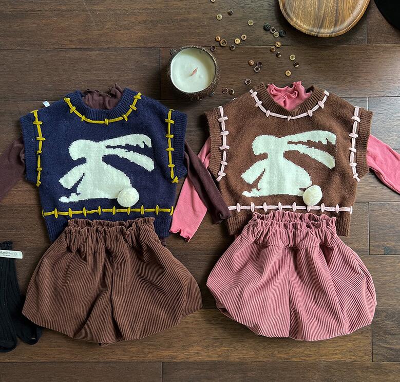 2023秋新作★キッズ服　ニットベスト★80-130★2色