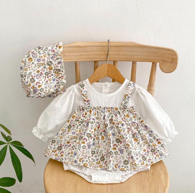 子供服★ロンパース★帽子★長袖★韓国風子供服★ベビー★可愛い★花柄★2色★66-90CM