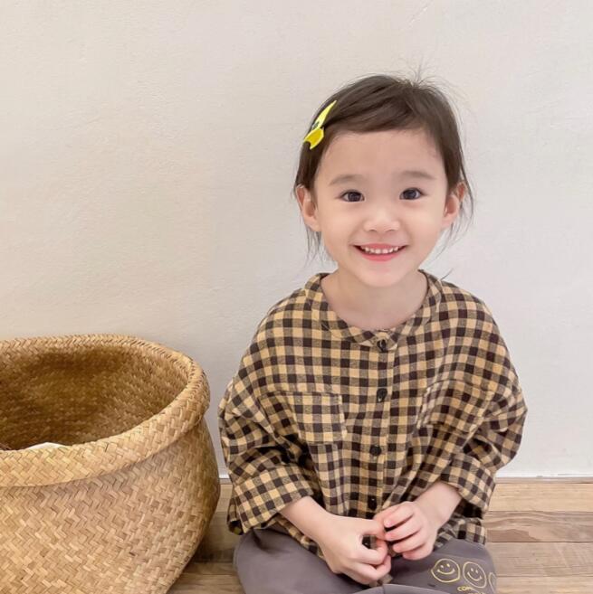 子供服★長袖シャツ★トップス★キッズ女の子★韓国風子供服★チェック柄★2色★80-130CM