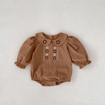 秋冬新作 ガールズ 連体服 フリル 花柄刺繍 オシャレ 0-3歳 ロンパース カバーオール 66-90