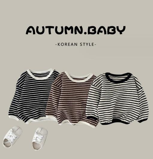 「2023秋」子供服★トップス★Tシャツ★韓国風子供服★男女兼用★ストライプ★3色★66-100CM