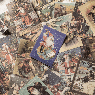 ペーパー素材紙 アンティーク クリスマス 雪だるま鹿 雪の華 グルメ 人物 サンタクロース 100枚入