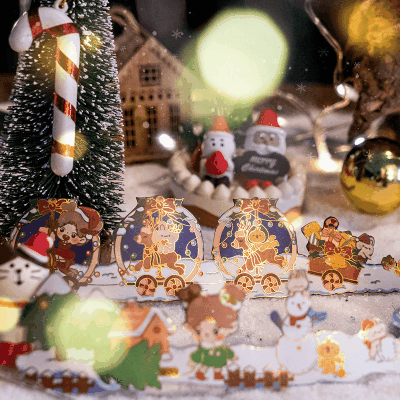 シール ステッカー マスキングテープ イラストクリスマス 少女動物熊兎鹿 雪の華 雪だるま  50mm*3m