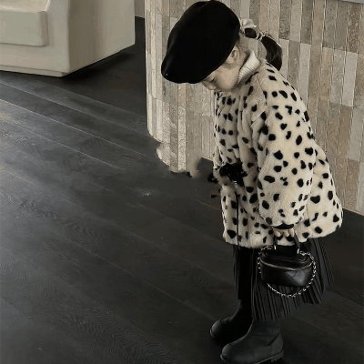 ガールズ 子供服 秋冬新作 ボア 裏起毛 厚手 キルティング ドット柄 暖かく ジャケット 綿入れ上着 5-13
