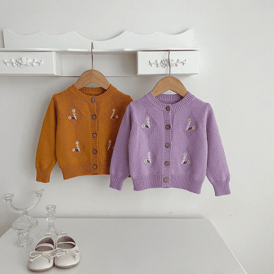秋冬新作 ガール 子供服 レトロ ニット上着 花柄 ジャケット カーディガン セーター 66-100