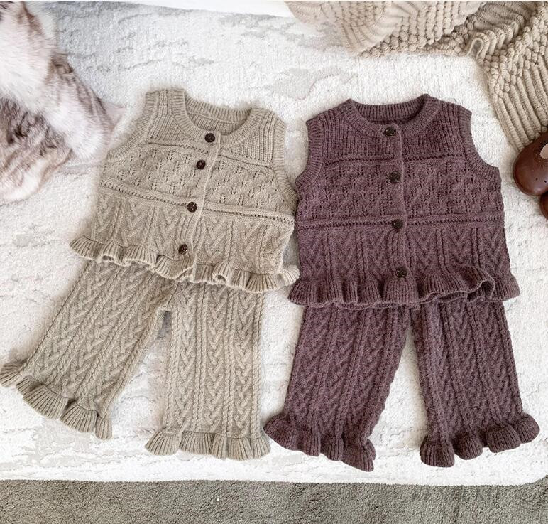 2023新品Cu★子供服　ニットベスト+ズボン　セット★80-120cm★2色
