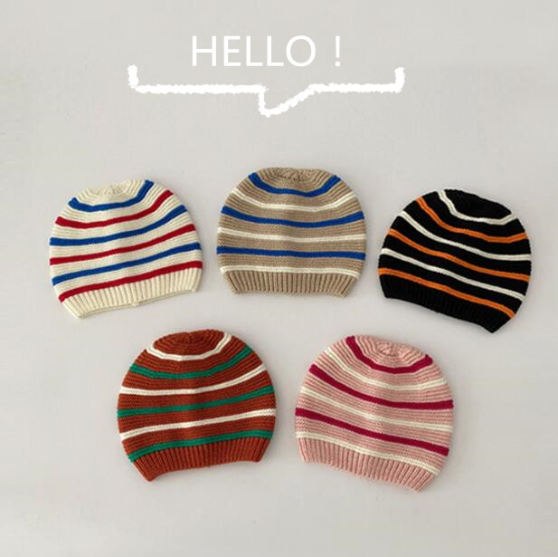 子供用★帽子★ベビー★キッズ★ニット帽子★ストライプ★男女兼用★暖かい★防寒★5色