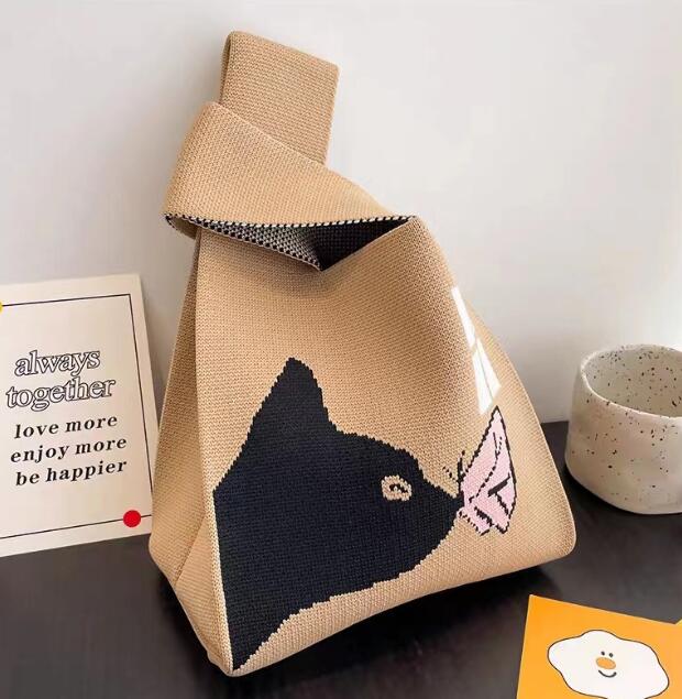 バッグ★レディース★トートバッグ★ハンドバッグ★ニットバッグ★大容量★ネコ