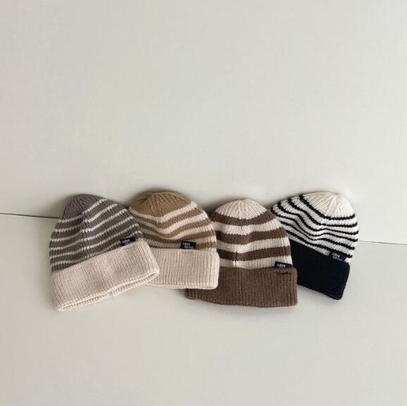 子供用★帽子★ベビー★男女兼用★暖かい★防寒★ストライプ★ニット帽子★12色