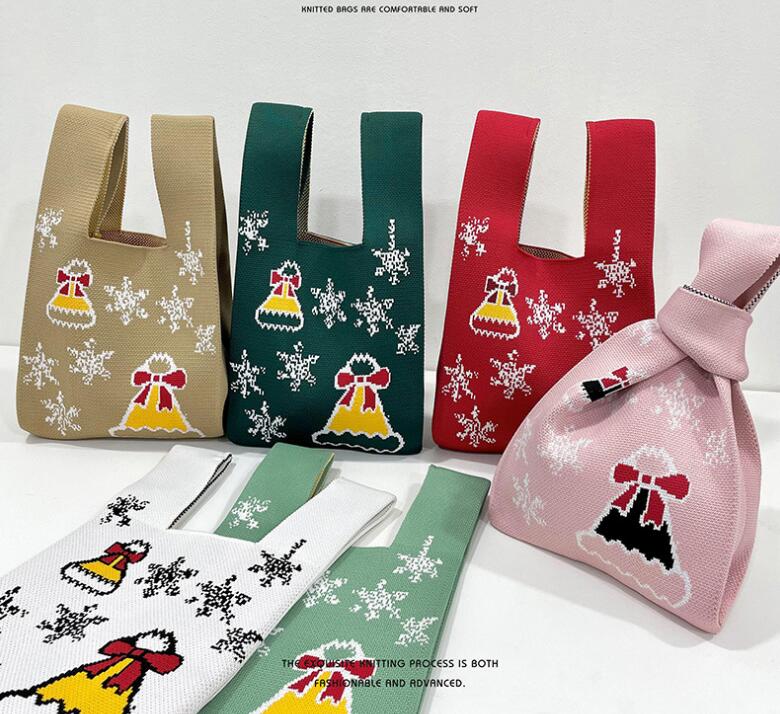 ★収納袋★可愛いクリスマス袋★ニットハンドバッグ　6色
