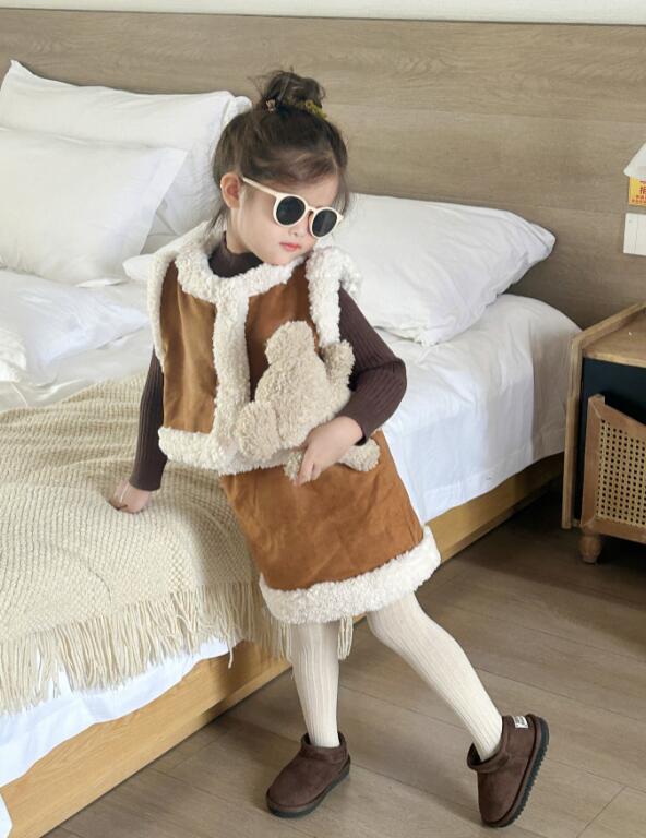 2023冬★子供服　ベストコート+スカート　セット★90-140cm★