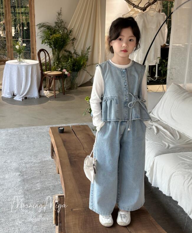 2024夏新品★子供服 　デニムベスト+ズボン　セット★90-150cm★