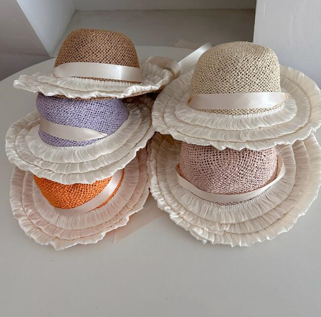 「2024」子供用★帽子★麦わら帽子★キッズ★ハット★リボン★可愛い★5色