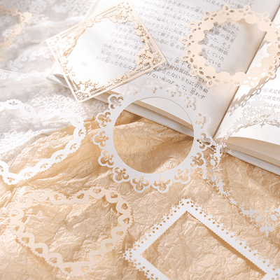 春夏新作 カフェ風 素材紙ペーパー アンティーク 幾何学枠 花柄 バタフライ蝶 ハート 10枚入