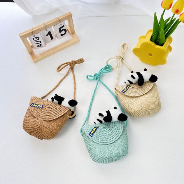 バッグ★ショルダーバッグ★草編みバッグ★子供用★ミニバッグ★ポシェット★パンダ★5色