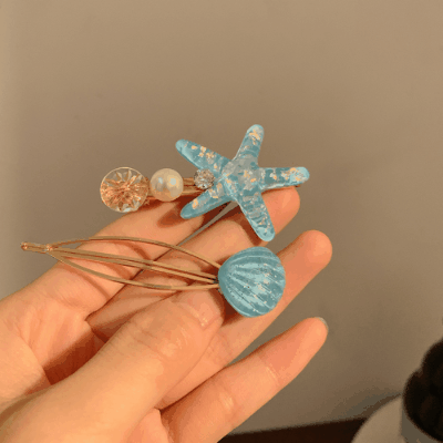 春夏新作 レディース ガールズ少女 ヘアクリップ ヘアピン 貝殻シェル ヒトデ アクリルパール 2枚入