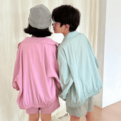 韓国風子供服  2024春夏 姉妹兄弟コーデ 上下セット ジャケット上着 日よけ 日焼け止め 半ズボン 90-150cm