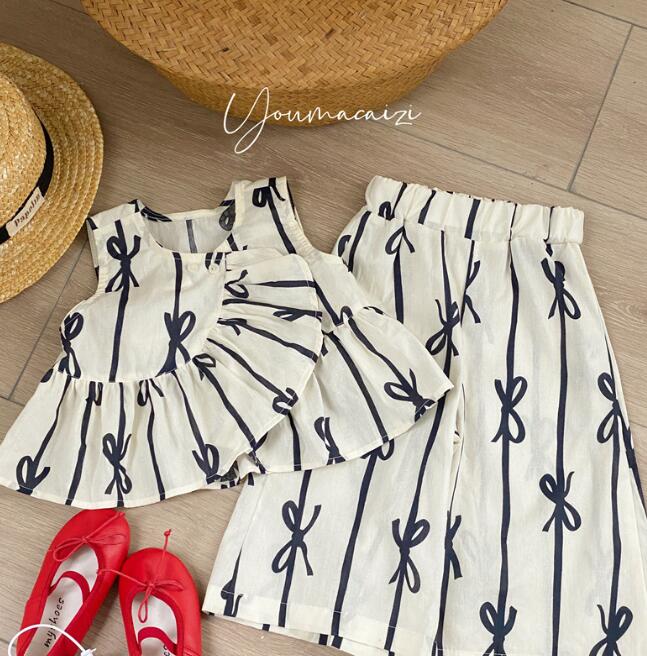 「2024」子供服★トップス+ズボン★セットアップ★蝶結び★韓国風子供服★80-130CM